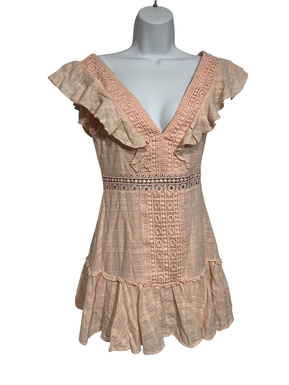Jun & Ivy Francesca’s Baby Pink Lace-Trim Ruffle Mini Dress Size Small Sundress